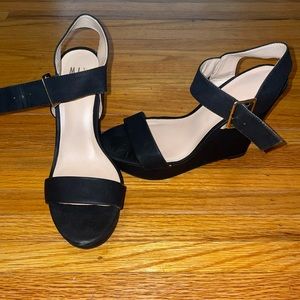 Wedge black strap heels